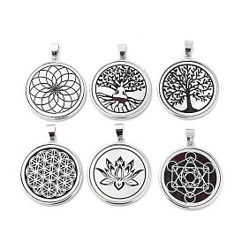 Pendentifs naturelles de coquillages blancs, Breloques rondes plates en laiton plaqué platine, fleur/arbre de vie/hexagone