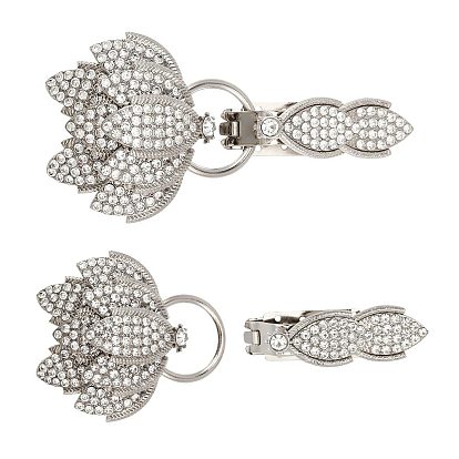 2Pcs Flower Alloy Rhinestone Snap Lock Clasps, for Overcoat Clothing Accessories