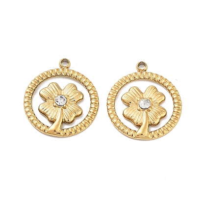 Ионное покрытие (ip) 316 подвески из нержавеющей стали, без никеля , со стразами, плоский круглый клевер