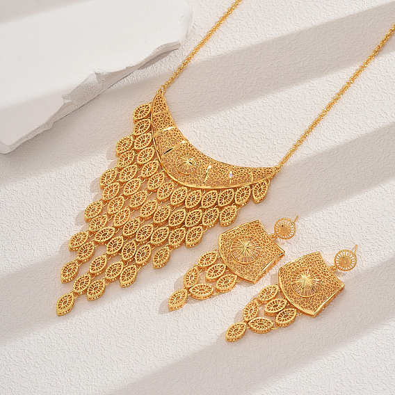 Комплекты из латунных многослойных ожерелий и серег с кисточками для женщин