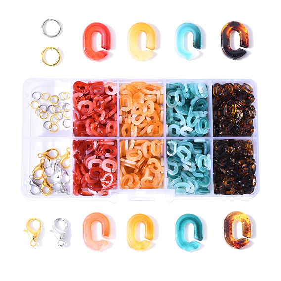 800Pcs 4 Colors Oval Acrylic Linking Rings, 20Pcs Iron Jump Rings, 8Pcs Zinc Alloy Lobster Claw Clasps, for DIY Glasses Chain Kits