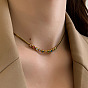 Colorful Vintage Snake Chain Necklace with Sparkling Rhinestones - Chic and Versatile Titanium Steel Jewelry for Women