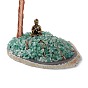 Natural Gemstone Tree Display Decoration, Buddha Statue on Agate Slice Base Feng Shui Ornament for Wealth, Luck, Rose Gold Brass Wires Wrapped