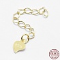 925 Sterling Silver Extender Chains, with Heart Charms