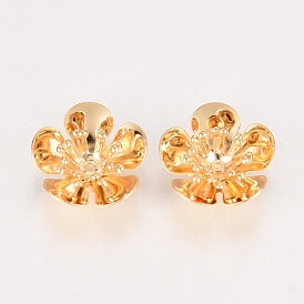 5-Petal Brass Bead Caps, Nickel Free, Real 18K Gold Plated, Flower