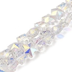 Electroplate Transparent Glass Beads Strands, Rainbow Plated, Faceted, Star