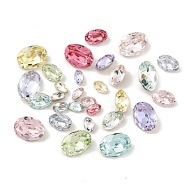 Glass Rhinestone Cabochons, Flat Back & Back Plated, Faceted, Oval