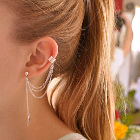 Metal Leaf Tassel Ear Cuff Earring for Women, Unique Personality Single Clip-on Jewelry