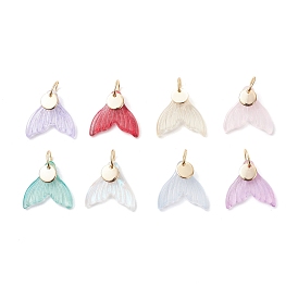 8 шт 8 цвета стеклянные подвески, рыбий хвост, с настоящими 18позолоченными 304 кольцами из нержавеющей стали и плоской круглой штампованной пустой биркой