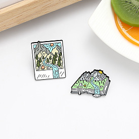 Nature-inspired Alloy Pin Set for Hiking Enthusiasts - Mountains, Rivers and Books Design