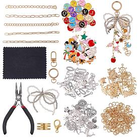 DIY-Schlüsselbund-Kit, einschließlich Anhänger aus Emaillelegierung, Drehverschlüsse, Panzerketten, ovale Gliederketten, Biegeringe, Zangen und so weiter, golden
