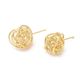 Rack Plating Brass Wire Wrapped Round Stud Earrings, Long-Lasting Plated, Cadmium Free & Lead Free