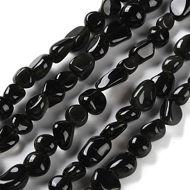 Natural Black Obsidian Beads Strands, Nuggets, Tumbled Stone