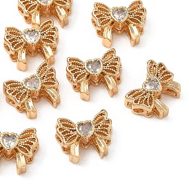Shegrace Messing-Pavé-Perlen aus klarem Zirkonia, Bowknot mit Herz, cadmiumfrei und bleifrei und nickelfrei