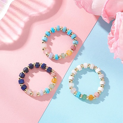 3шт. дисковые бусины из драгоценных камней с латунными кольцами на палец, золотые