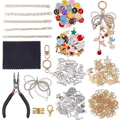 DIY Keychain Kit, including Alloy Enamel Pendants & Swivel Clasps & Curb Chain & Oval Link Chain & Jump Ring & Pliers and so on, Golden
