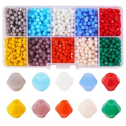 1800Pcs 10 Colors Opaque Solid Color Glass Beads Strands, Imitation Jade, Faceted, Bicone
