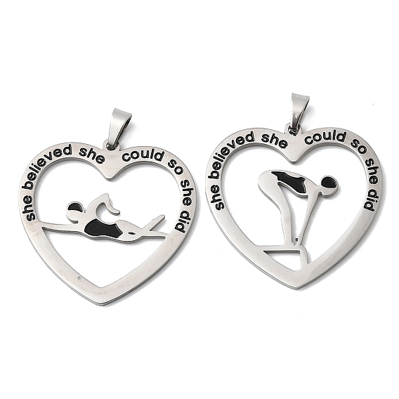 304 нержавеющей стальной эмали подвески, сердце с подвесками-пловцами, без свинца, без кадмии и без никеля