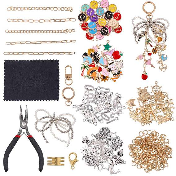DIY Keychain Kit, including Alloy Enamel Pendants & Swivel Clasps & Curb Chain & Oval Link Chain & Jump Ring & Pliers and so on, Golden