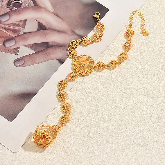 Brass Sunflower Single Finger Ring Bracelets for Women Party Wedding Elegant Jewelry