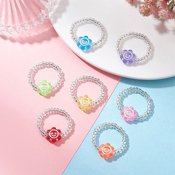 Прозрачные акриловые кольца на палец, улыбающееся лицо, со стеклом