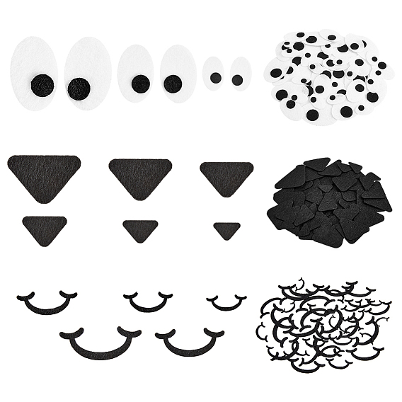 60Pcs 3 Styles Felt Craft Doll Mouth & Eye & Nose, for DIY Doll Toys Puppet Plush Animal Making