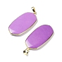 Gemstone Pendants, with Rack Plating Light Gold Tone Brass Findings, Cadmium Free & Lead Free, Oval Charms