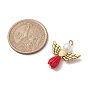 Resin Imitation Pearl Pendants, Rose Angel Charms with Alloy Heart Wings