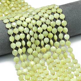 Натуральные нефритовые бусины, цвет лимона , граненый шестиугольный разрез, плоско-круглые, с бисером