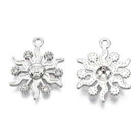 Rack Plating Alloy Crystal Rhinestone Pendants, Cadmium Free & Nickel Free & Lead Free, Sun