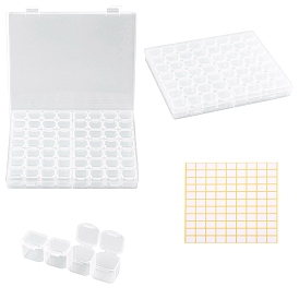 Conteneurs de perle plastique, amovible, 56 compartiments, rectangle, avec étiquette
