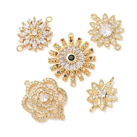 Breloques de connecteur en laiton micro pavé de zircone cubique, liens de fleurs, crémaillère plaquage, plaqué longue durée, sans cadmium et sans plomb