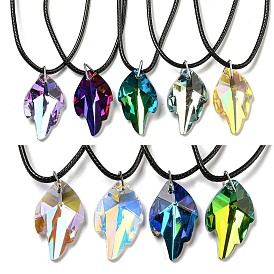 Waxed Cord Necklaces, with K9 Glass Pendant Necklaces, Leaf