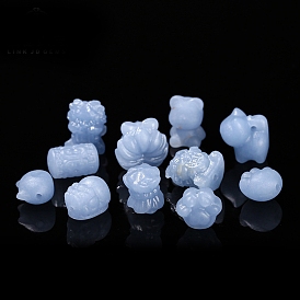 Natural Angelite Carved Beads, Paw Print/Column/Cat Shape/Bear/Pi Xiu/Flower/Fox