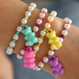 Colorful Jelly Bear Bracelet - Soft Sister Pearl Colorful Rice Bead Patchwork Bracelet