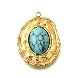 Овальные 304 подвески из нержавеющей стали, с синтетическими бирюзовый, ионное покрытие (ip)