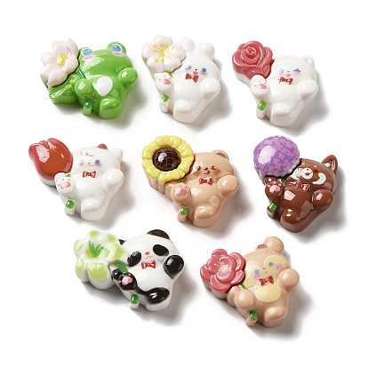Форма кролика/кошки/овцы/медведя/красной панды/панды/оленя/лягушки из непрозрачной смолы декодирования кабошонов, животное с цветком