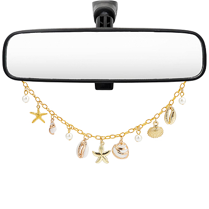 Décorations pendantes en aluminium, avec des pendentifs en alliage d'étoile de mer et en ABS imitation perle et coquillage, pour les ornements suspendus de voiture