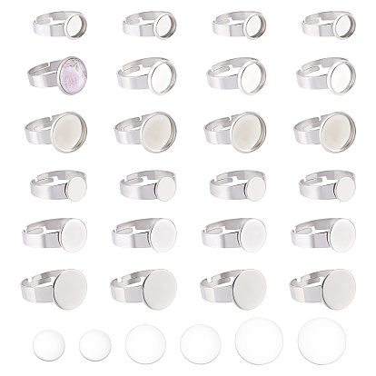 Набор для самостоятельного изготовления регулируемого кольца-пустышки, включая 304 плоские круглые кольца из нержавеющей стали, стекло кабошон