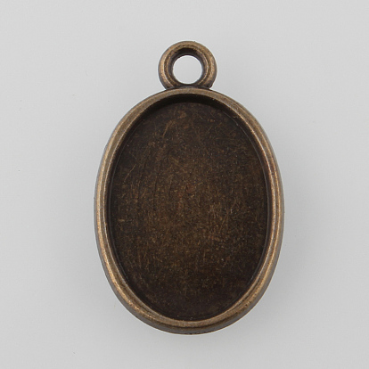 Tibetan Style Antique Bronze Alloy Flat Oval Pendant Cabochon Settings, Plain Edge Bezel Cups, Cadmium Free & Nickel Free & Lead Free, Tray: 18x13mm, 24.5x16x2mm, Hole: 2mm, about 769pcs/1000g