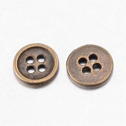 Alloy Buttons, 4-Hole, Flat Round, Tibetan Style