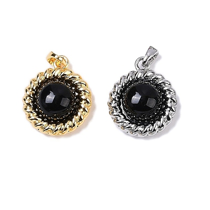 Латунные подвески со стеклом и имитацией агата, плоско-круглые