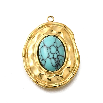 Овальные 304 подвески из нержавеющей стали, с синтетическими бирюзовый, ионное покрытие (ip)