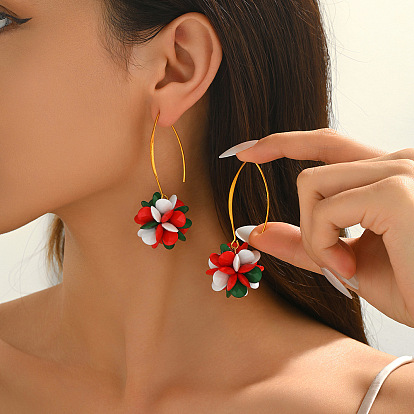 Серьги-подвески из латуни и акрила, цветок, золотые