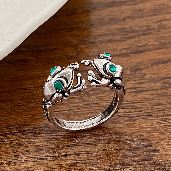 Открытые кольца-манжеты из латуни и стразов, лягушка