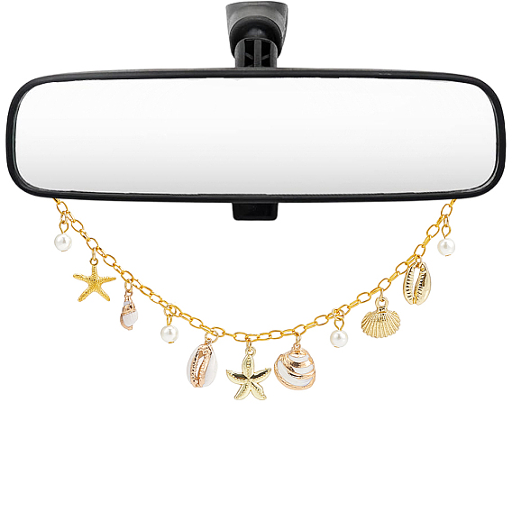 Décorations pendantes en aluminium, avec des pendentifs en alliage d'étoile de mer et en ABS imitation perle et coquillage, pour les ornements suspendus de voiture