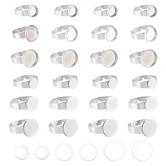 Набор для самостоятельного изготовления регулируемого кольца-пустышки, включая 304 плоские круглые кольца из нержавеющей стали, стекло кабошон