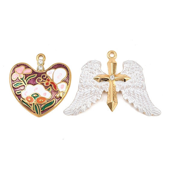 304 подвески из нержавеющей стали, с эмалью и горный хрусталь, золотые