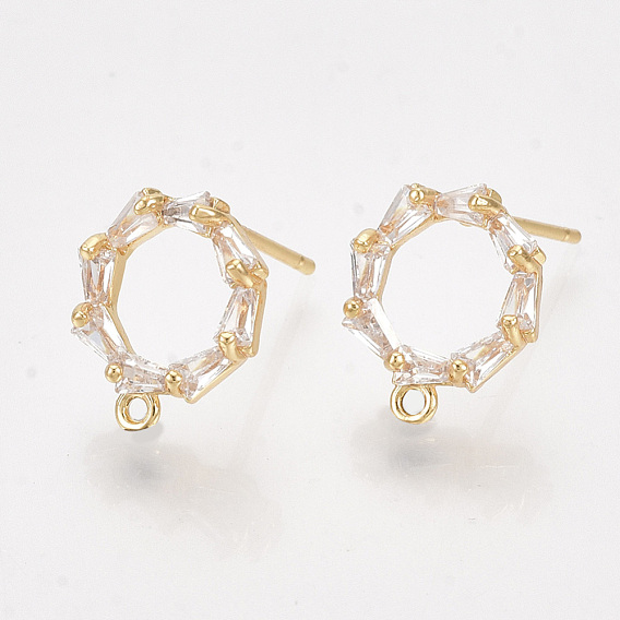 Латунные серьги с цирконом, без никеля , реальный 18 k позолоченный, с петлей, прозрачные