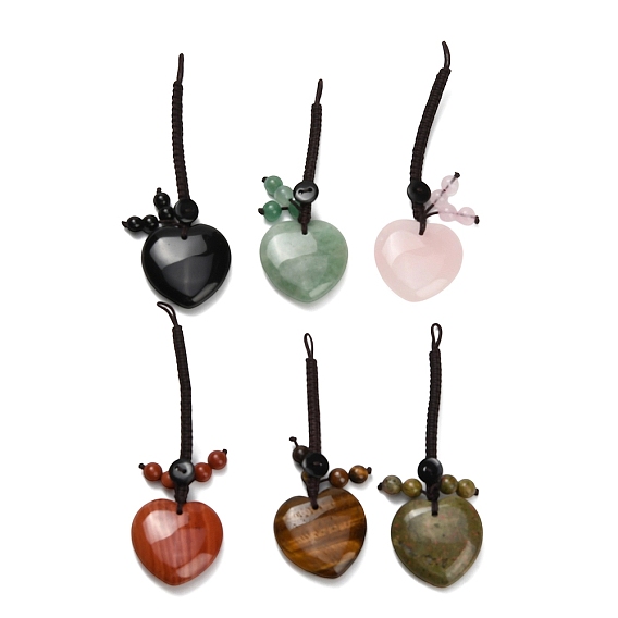 Подвески из натуральных драгоценных камней в форме сердца, с пластиковой кнопкой, Кулон в виде плетеной веревки для сумки на удачу.